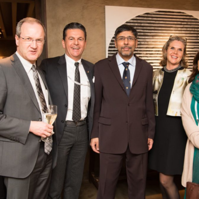 Economy Talks, February 2017: (from right) Mrs Rukhsana Afzaal, Minister (Political), Embassy of Pakistan, Berlin, Patricia Poetis, Chief Creative Offi cer, POWERGROUP GmbH, H.E. Jauhar Saleem, Ambassador of Pakistan to Germany, Consul Dr. Poetis, Honorary Consul of Pakistan in Germany and Prof. Dr. Gunther Hellmann, Professor of Political Science, Goethe University, Frankfurt