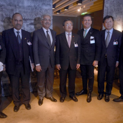 Economy Talks, February 2015: H.E. Hasan Javed, Pakistani Ambassador for Germany, H.E. Khawaja Asif, Pakistani Defence Minister, Liu Zhenmin, Chinese Vice-Foreign minister, Consul Dr. Poetis and Defence-Attachés of the Chinese and Pakistan Army
